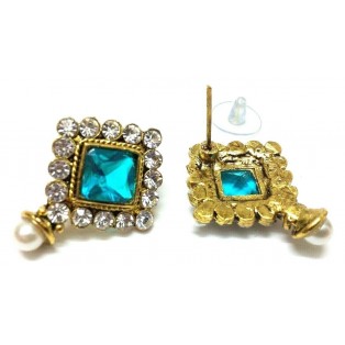 Gold Oxidized Women Earring Stud Jewelry PushBack Classy Gift - Rhinestone Bead 29